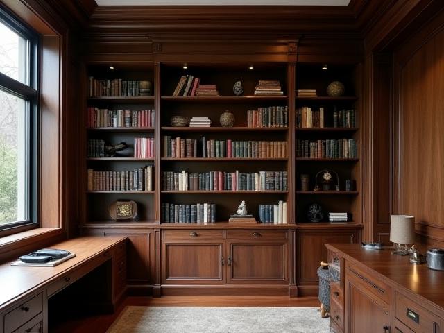 Librero de nogal a medida con diseño elegante