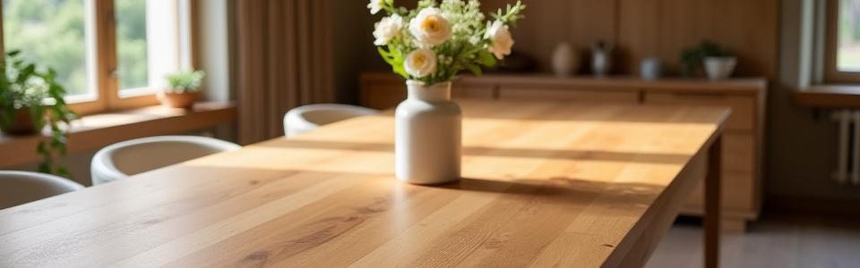 Mesa de comedor de roble macizo con patas torneadas