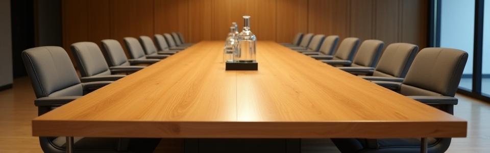 Mesa de conferencia grande de madera de olmo con acabado pulido
